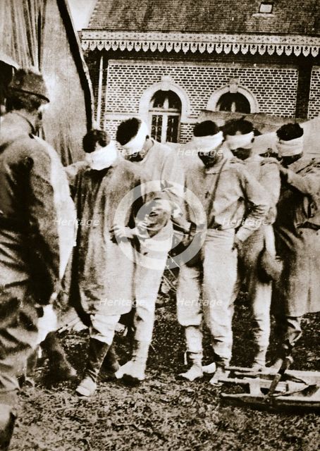 Allied victims of a poison gas, temporarily blinded, at a French hospital, World War I, c1915-c1918. Artist: Unknown