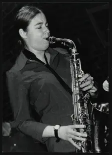 Allison Neale playing alto saxophone at The Fairway, Welwyn Garden City, Hertfordshire, 2001. Creator: Denis Williams