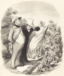 Allons bon!... voilà que'elle me cueille une rose..., 1846. Creator: Honore Daumier