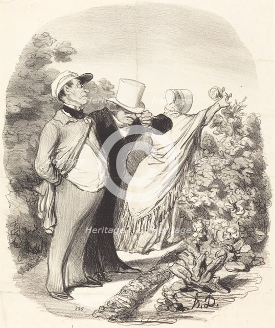 Allons bon!... voilà que'elle me cueille une rose..., 1846. Creator: Honore Daumier.