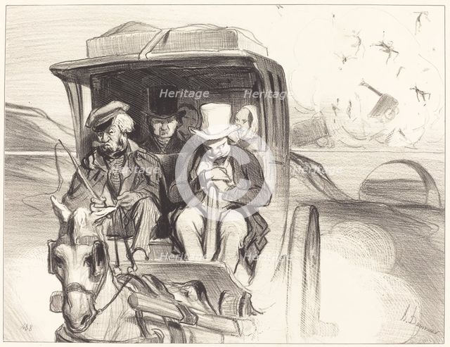 Allons donc... que diable cocher, votre coucou n'avance pas!..., 1843.  Creator: Honore Daumier.