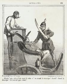 Allons! Une extraction aussi à celui ci! En avant la musique! Chaud! Chaud la musique!..., 1864. Creator: Cham