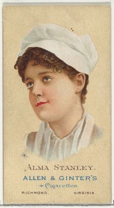 Alma Stanley, from World's Beauties, Series 2 (N27) for Allen & Ginter Cigarettes, 1888., 1888. Creator: Allen & Ginter
