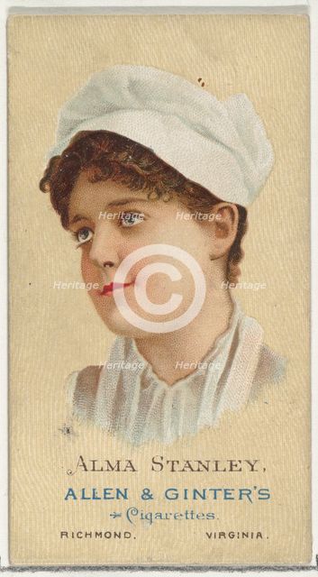 Alma Stanley, from World's Beauties, Series 2 (N27) for Allen & Ginter Cigarettes, 1888., 1888. Creator: Allen & Ginter.