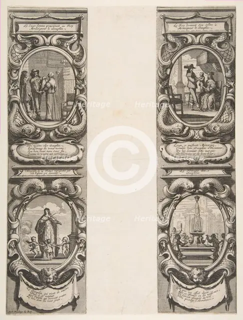 Almanach for 1639: Louis XIII and Anne of Austria entrusting the Kingdom and the Heir Appa..., 1638. Creator: Abraham Bosse.