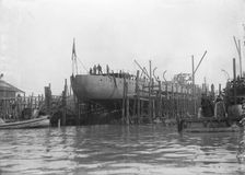 Almirante Simpson before launch at J. Samuel White shipyard, Cowes, 26th February 1914. Creator: Kirk & Sons of Cowes