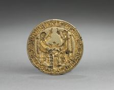 Almond-Shaped Seal: Coronation of the Virgin with a Kneeling Monk, 1300-1400. Creator: Unknown