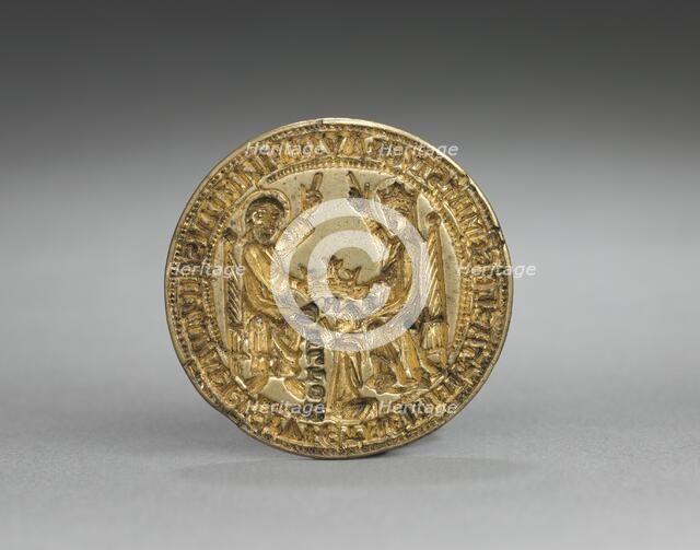 Almond-Shaped Seal: Coronation of the Virgin with a Kneeling Monk, 1300-1400. Creator: Unknown.