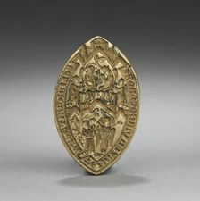 Almond-Shaped Seal: Coronation of the Virgin with a Kneeling Monk, 1300s. Creator: Unknown