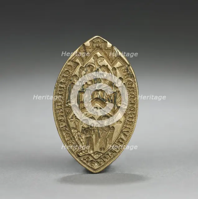 Almond-Shaped Seal: Coronation of the Virgin with a Kneeling Monk, 1300s. Creator: Unknown.