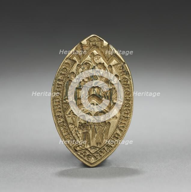 Almond-Shaped Seal: Coronation of the Virgin with a Kneeling Monk, 1300s. Creator: Unknown.