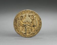 Almond-Shaped Seal: Coronation of the Virgin with a Kneeling Monk, 1300-1400. Creator: Unknown