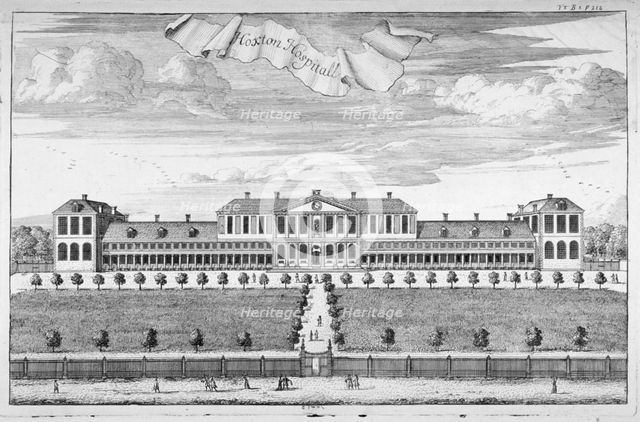 Almshouses in Pitfield Street, Shoreditch, London, c1720. Artist: Johannes Kip