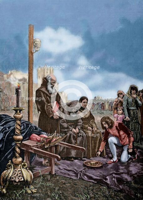 Alms for the soul of Constable Don Alvaro de Luna, 1885.  Creator: Adolf Closs.