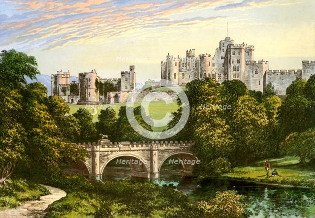 Alnwick Castle, Northumberland, home of the Duke of Northumberland, c1880. Artist: Unknown
