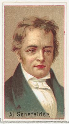 Alois Senefelder, printer's sample for the World's Inventors souvenir album (A25) for Alle..., 1888. Creator: Allen & Ginter