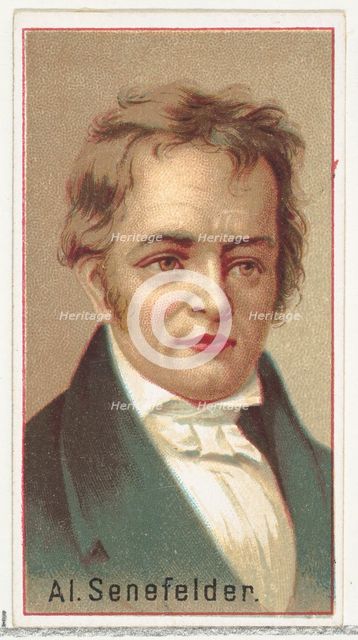 Alois Senefelder, printer's sample for the World's Inventors souvenir album (A25) for Alle..., 1888. Creator: Allen & Ginter.