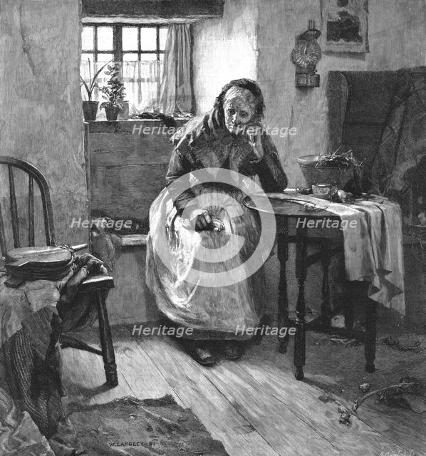 ''"Alone" after Walter Langley, R.I. "Borne on the swift though silent wings of time Old age comes o Creator: Unknown.