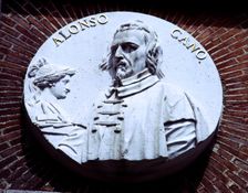 Alonso Cano (1600-1676), Spanish Painter and sculptor, medallion on the façade of the Prado Museu…