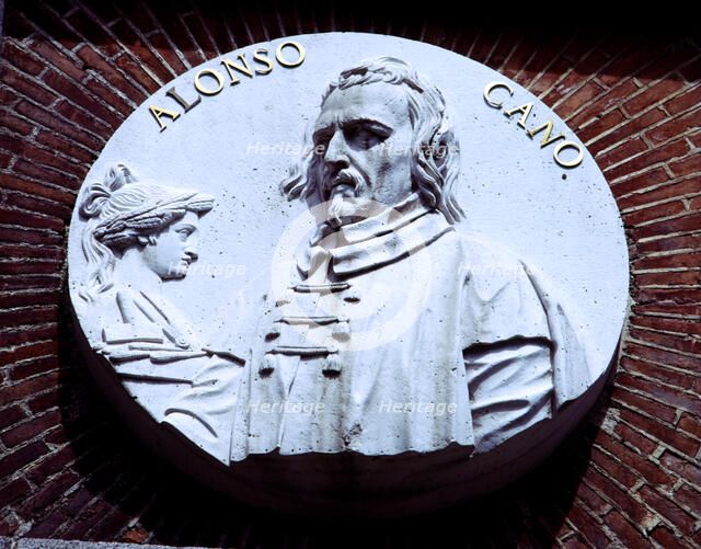 Alonso Cano (1600-1676), Spanish Painter and sculptor, medallion on the façade of the Prado Museu…