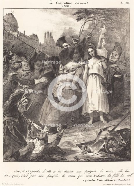 ...alors, il s'approcha d'elle: Parody of van Dyck's Betrayal of Christ, 1832. Creator: Unknown.
