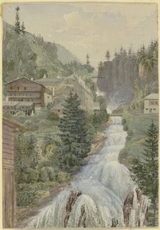 Alpine brook with houses, 19th century. Creator: Georg von Krieg