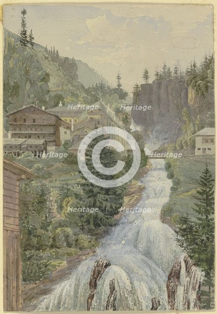 Alpine brook with houses, 19th century. Creator: Georg von Krieg.