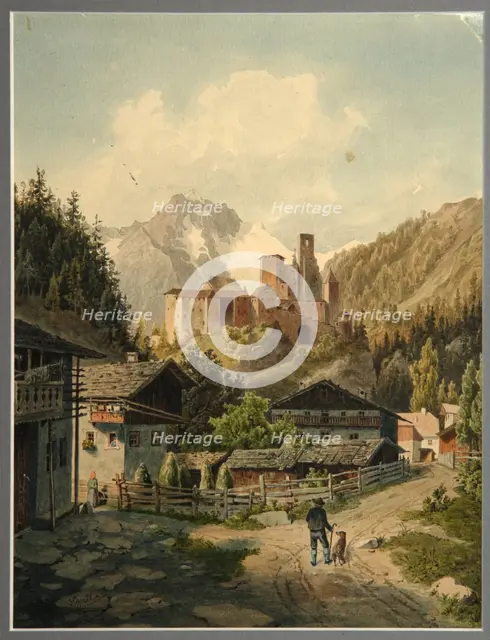 Alpine landscape with a castle. Artist: Gatt, Ferdinand (1847-1909)