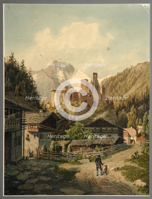 Alpine landscape with a castle. Artist: Gatt, Ferdinand (1847-1909)
