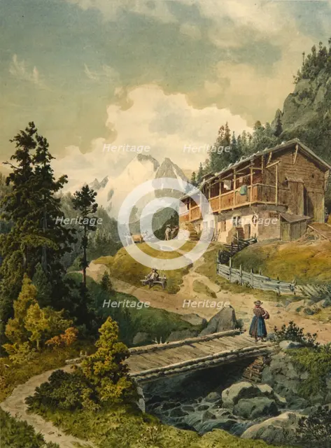 Alpine landscape with a bridge. Artist: Gatt, Ferdinand (1847-1909)