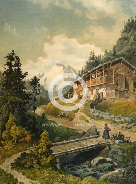 Alpine landscape with a bridge. Artist: Gatt, Ferdinand (1847-1909)