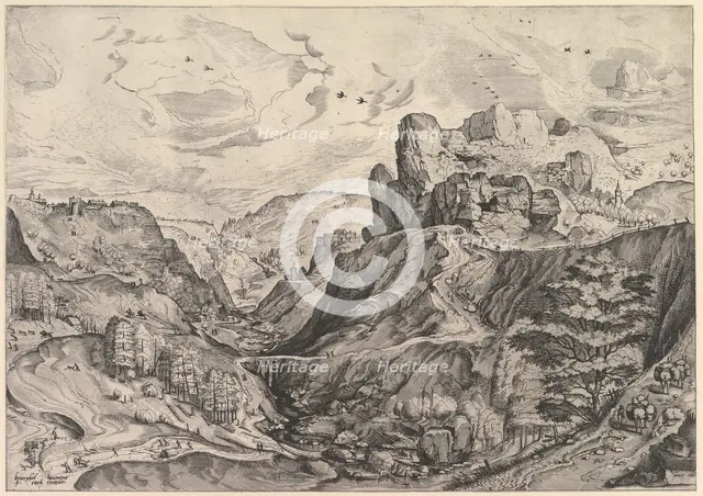 Alpine Landscape with a Deep Valley from The Large Landscapes, ca. 1555-56. Creator: Johannes van Doetecum I.