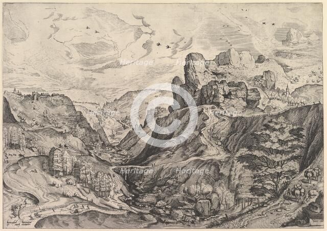 Alpine Landscape with a Deep Valley from The Large Landscapes, ca. 1555-56. Creator: Johannes van Doetecum I.
