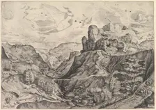Alpine Landscape with a Deep Valley from The Large Landscapes, ca. 1555-56. Creator: Johannes van Doetecum I
