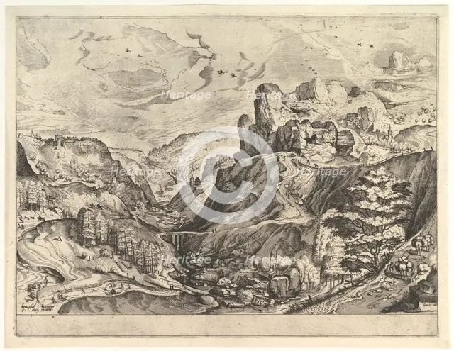 Alpine Landscape with a Deep Valley from The Large Landscapes, ca. 1555-56. Creator: Johannes van Doetecum I.