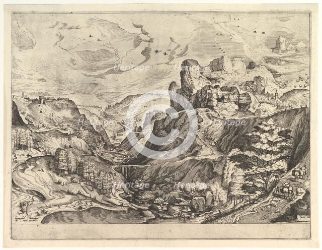 Alpine Landscape with a Deep Valley from The Large Landscapes, ca. 1555-56. Creator: Johannes van Doetecum I.