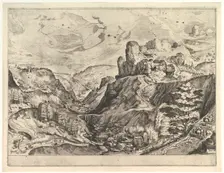 Alpine Landscape with a Deep Valley from The Large Landscapes, ca. 1555-56. Creator: Johannes van Doetecum I