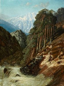 Alpine Landscape with Beck, after 1870. Creator: Gustave Doré