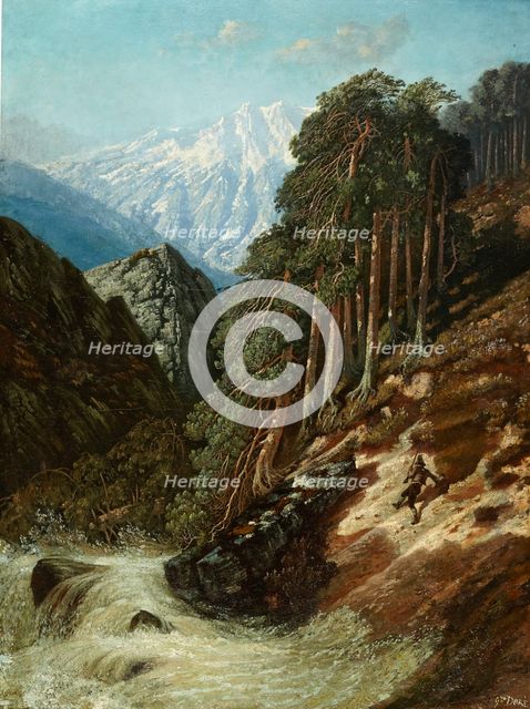 Alpine Landscape with Beck, after 1870. Creator: Gustave Doré.