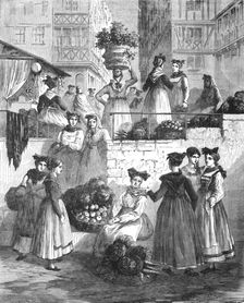 Alsatian costumes seen in the market place of Strasburg; From Alsace to the Hartz 1975. Creator: Unknown