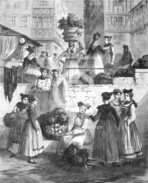 'Alsatian costumes seen in the market place of Strasburg; From Alsace to the Hartz', 1975. Creator: Unknown.