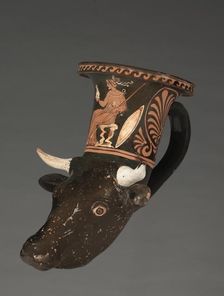 Apulian Cow-Head Rhyton, c. 340 BC. Creator: Unknown