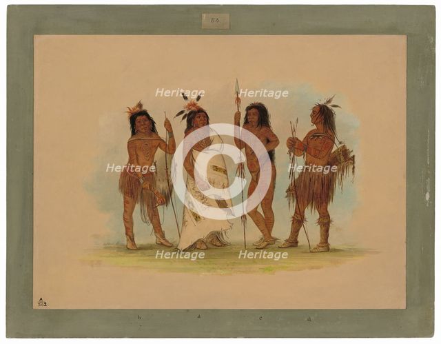 Apachee Chief and Three Warriors, 1855/1869. Creator: George Catlin.