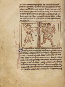 Apes; Northumberland Bestiary, about 1250-1260. Creator: Unknown