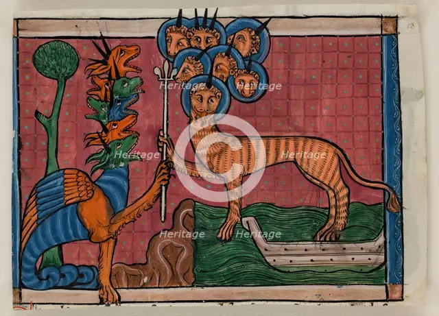 Apocalypse Leaf Fragment: The Beast of the Sea, c1295. Creator: Unknown.