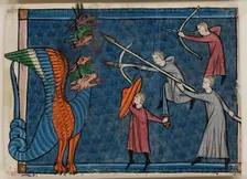 Apocalypse Leaf Fragment: The Dragon Waging War, c1295. Creator: Unknown