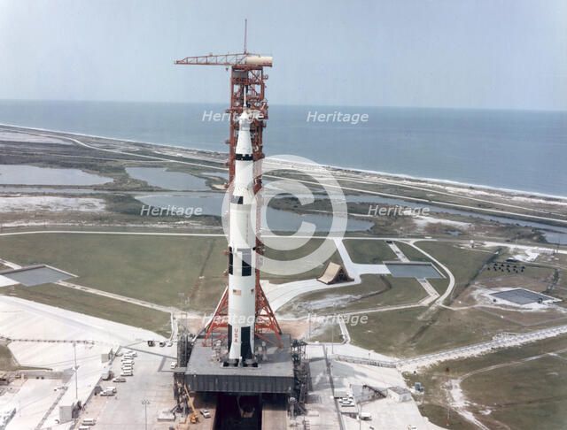 Apollo 15 on the launch pad at Kennedy Space Center, Florida, USA, 1971.Artist: NASA