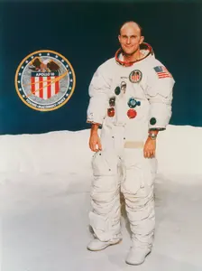 Apollo 16 astronaut Thomas Mattingly in spacesuit, 1971. Creator: Unknown