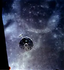 Apollo 16 Command and Service Module Over the Moon, 1972. Creator: Thomas Mattingly