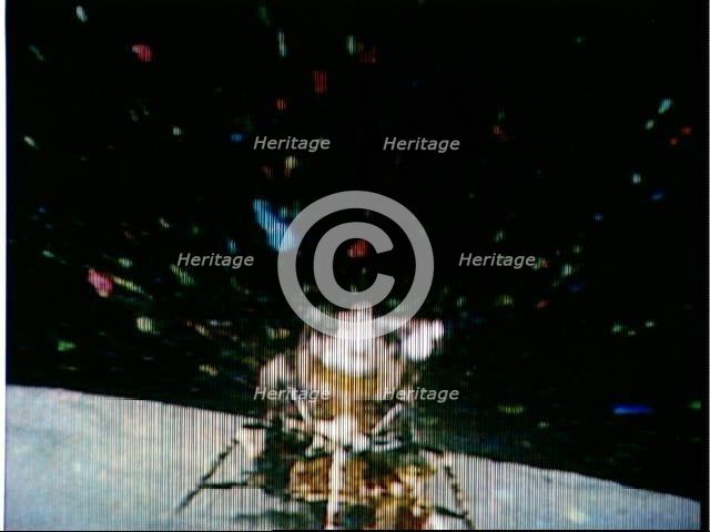 Apollo 16 television transmission of Lunar Module ascent stage lift off, April 23, 1972.  Creator: NASA.
